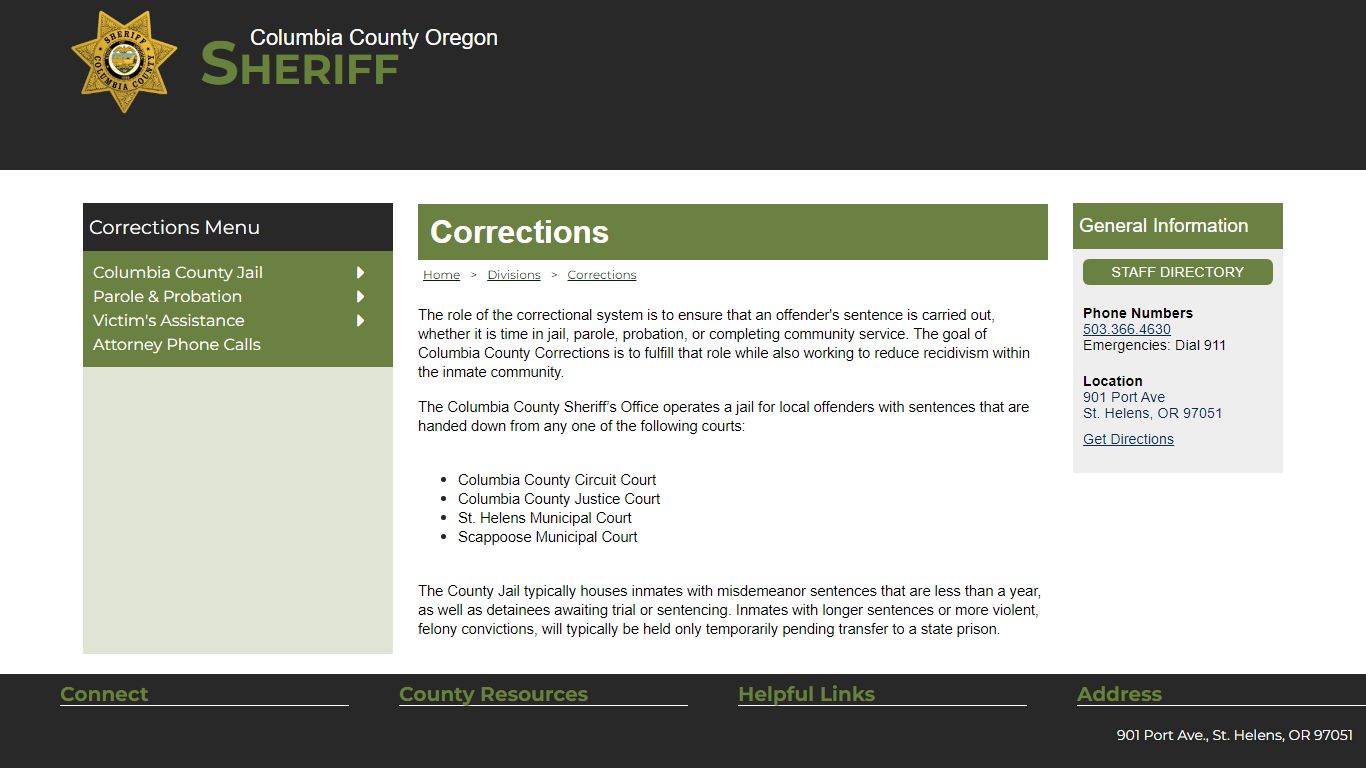 Columbia County Oregon Sheriff - Corrections